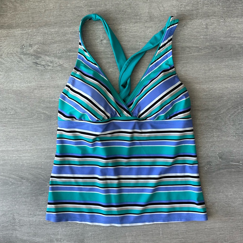 South Point Striped Blue and Green Tankini Top size 10